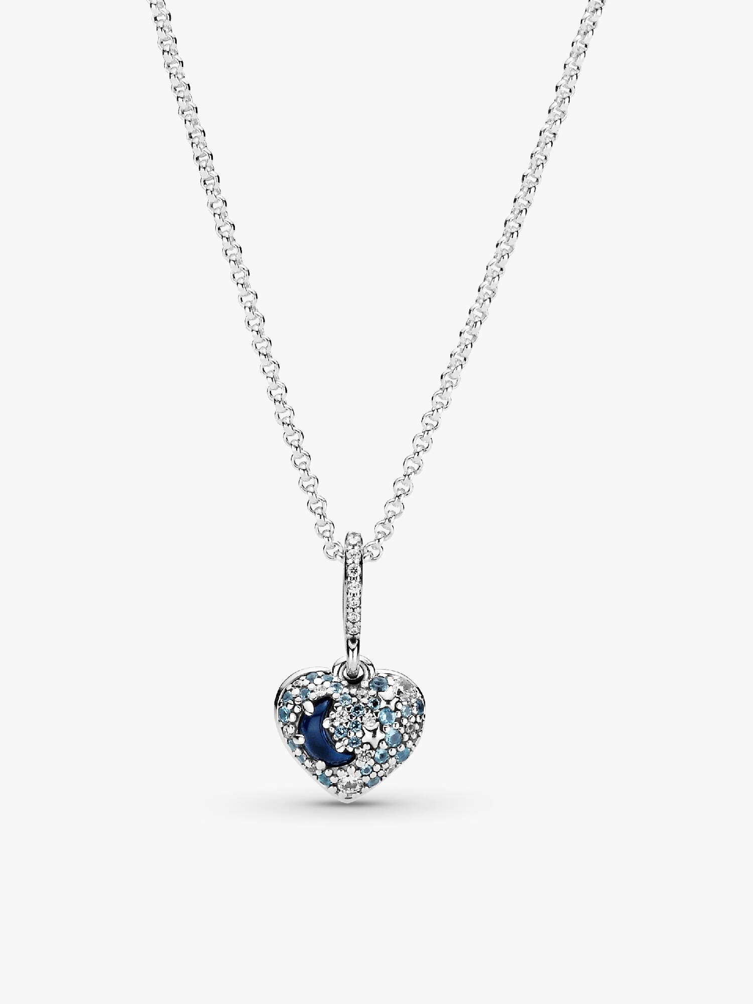 Sparkling Blue Moon & Stars Heart Necklace