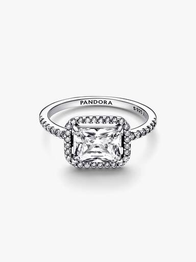 Rectangular Sparkling Halo Ring