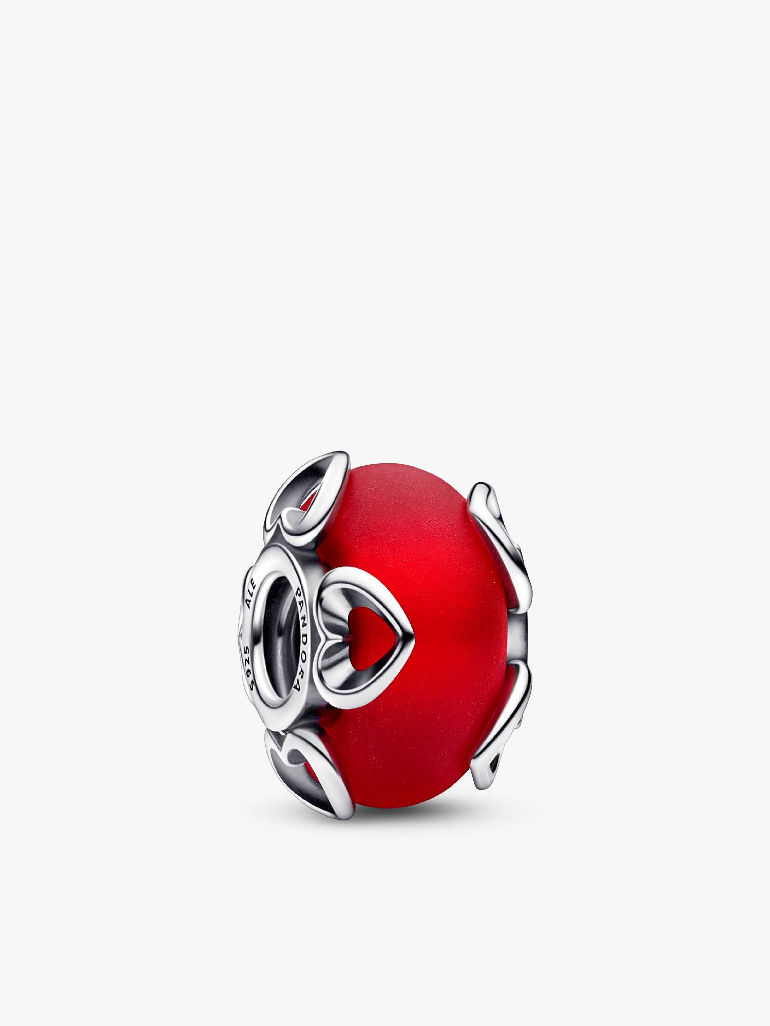 Frosted Red Murano Glass & Hearts Charm