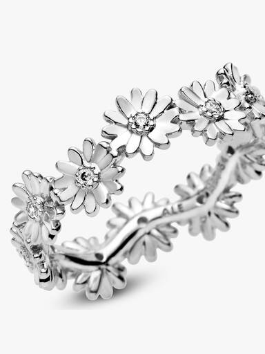 Daisy sterling silver ring with clear cubic zirconia