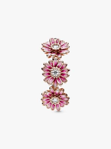 Daisy 14k rose gold-plated ring with clear cubic zirconia and shaded pink enamel