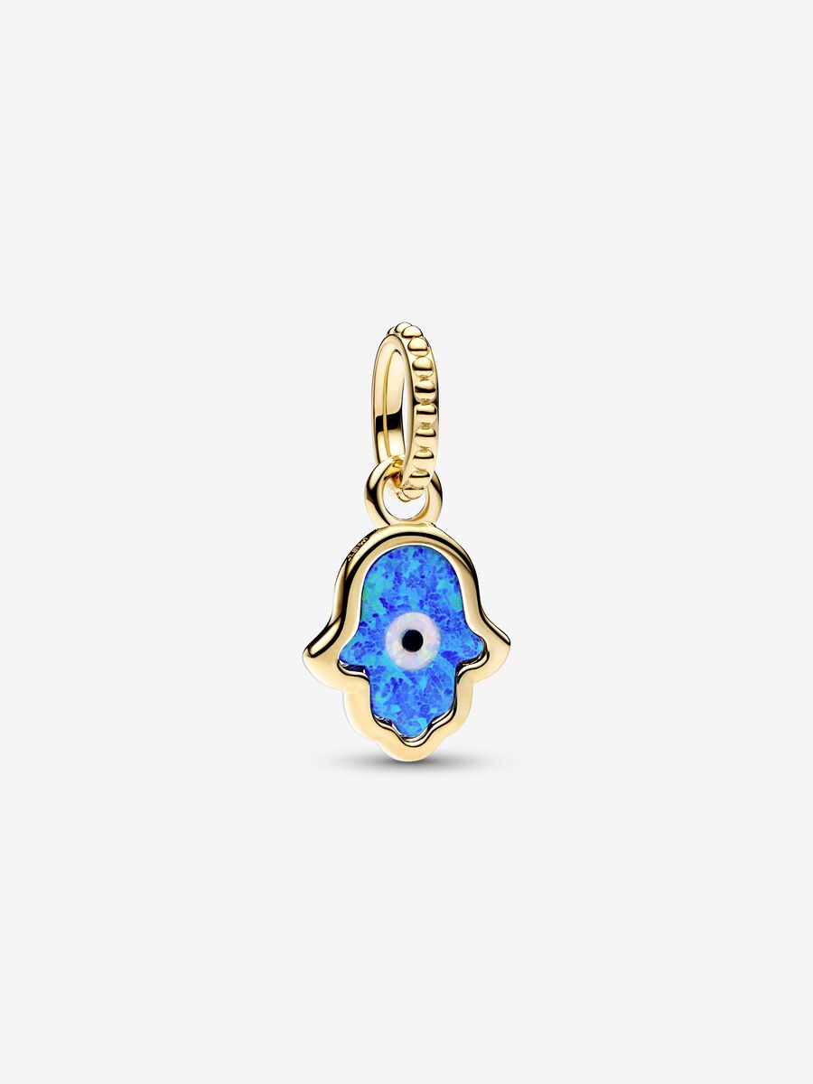 Dazzlingrock Hamsa Hand Pendant - Round Blue Sapphire & White Diamonds In 18K Yellow Gold With Chain