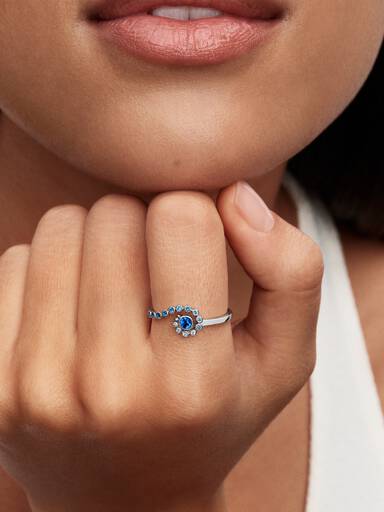 Disney Moana sterling silver ring with clear cubic zirconia, icy green, icy blue, royal blue and london blue crystal