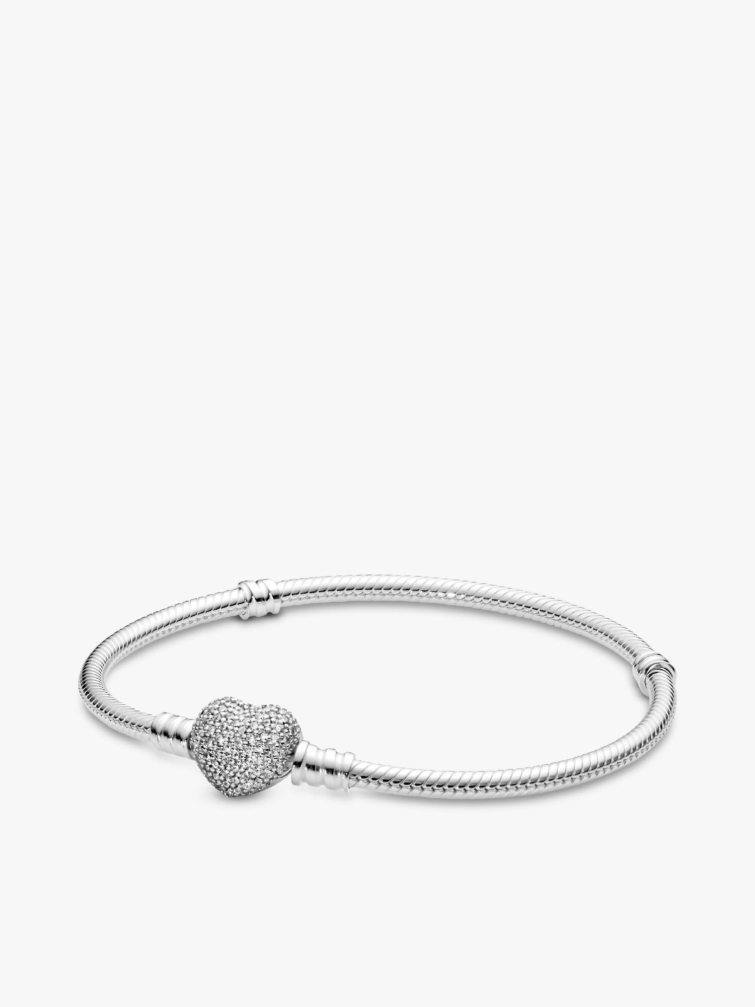 Silver bracelet with heart-shaped clasp and cubic zirconia