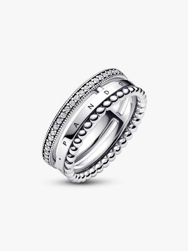 Pandora Signature Logo Pavé & Beads Ring