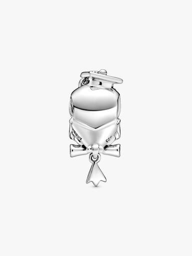 Graduation owl sterling silver charm with stellar blue crystal
