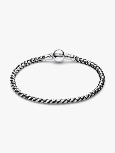 Braided sterling silver box chain bracelet with black textile cord