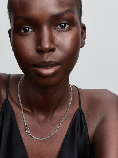 Pavé Clasp Foxtail Chain Charm Necklace