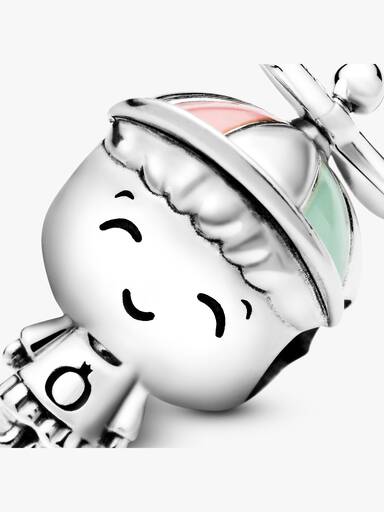 Boy silver charm with pink and green enamel
