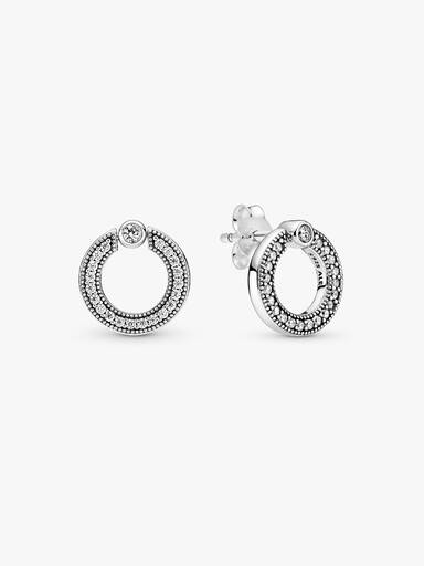 Pavé & Logo Circle Reversible Stud Earrings