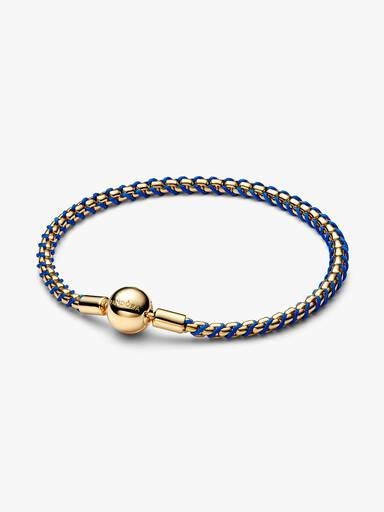 Braided 14k gold-plated box chain bracelet with blue textile cord