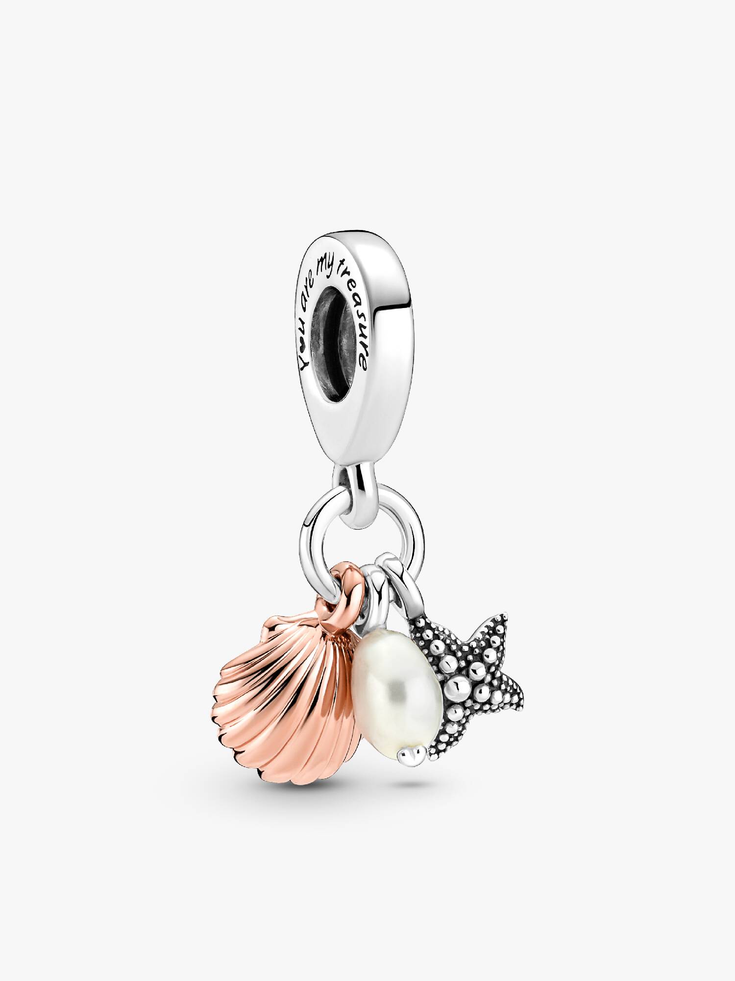 Treated Freshwater Cultured Pearl, Starfish & Shell Triple Dangle Charm