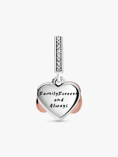 Infinity heart 14k rose gold-plated and sterling silver dangle with clear cubic zirconia and pink enamel