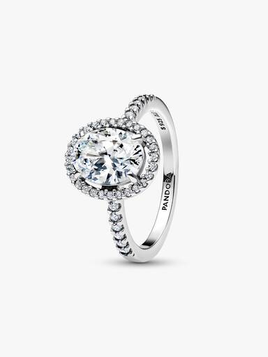 Oval Sparkling Halo Statement Ring