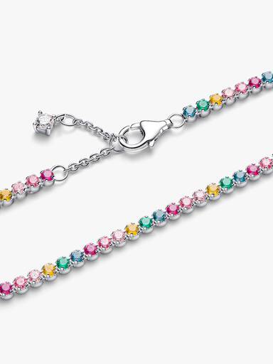 Sterling silver tennis bracelet with yellow, blue, phlox pink, green crystal, pink, clear and fancy pink cubic zirconia