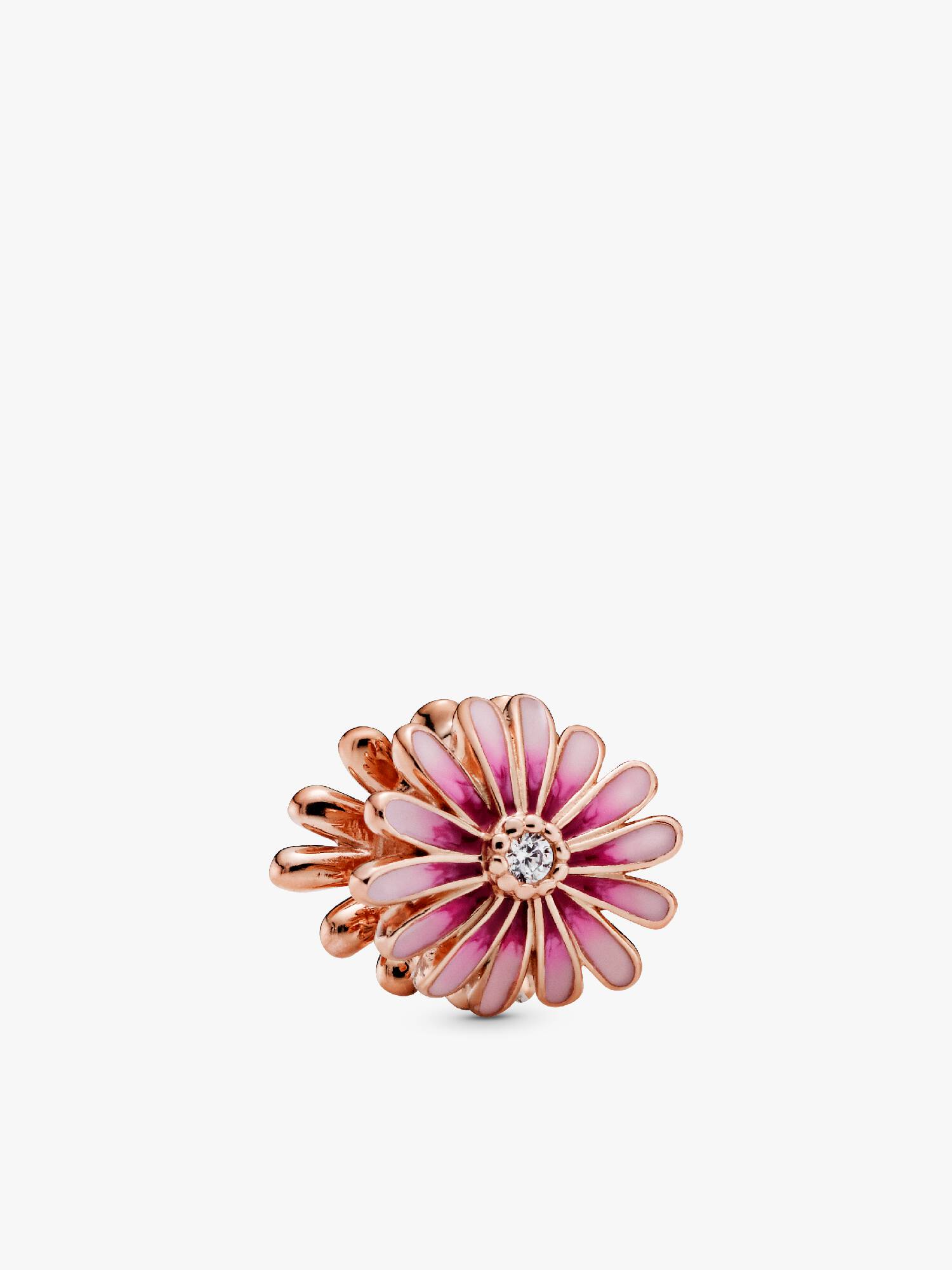 Daisy 14k rose gold-plated charm with clear cubic zirconia and shaded pink enamel