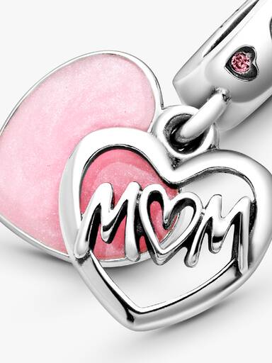 Mum sterling silver dangle with fancy fairy tale pink cubic zirconia and shaded pink enamel