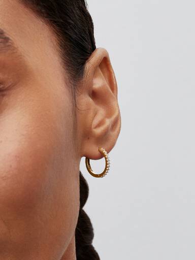 14k gold-plated hoop earrings with clear cubic zirconia, 16 mm