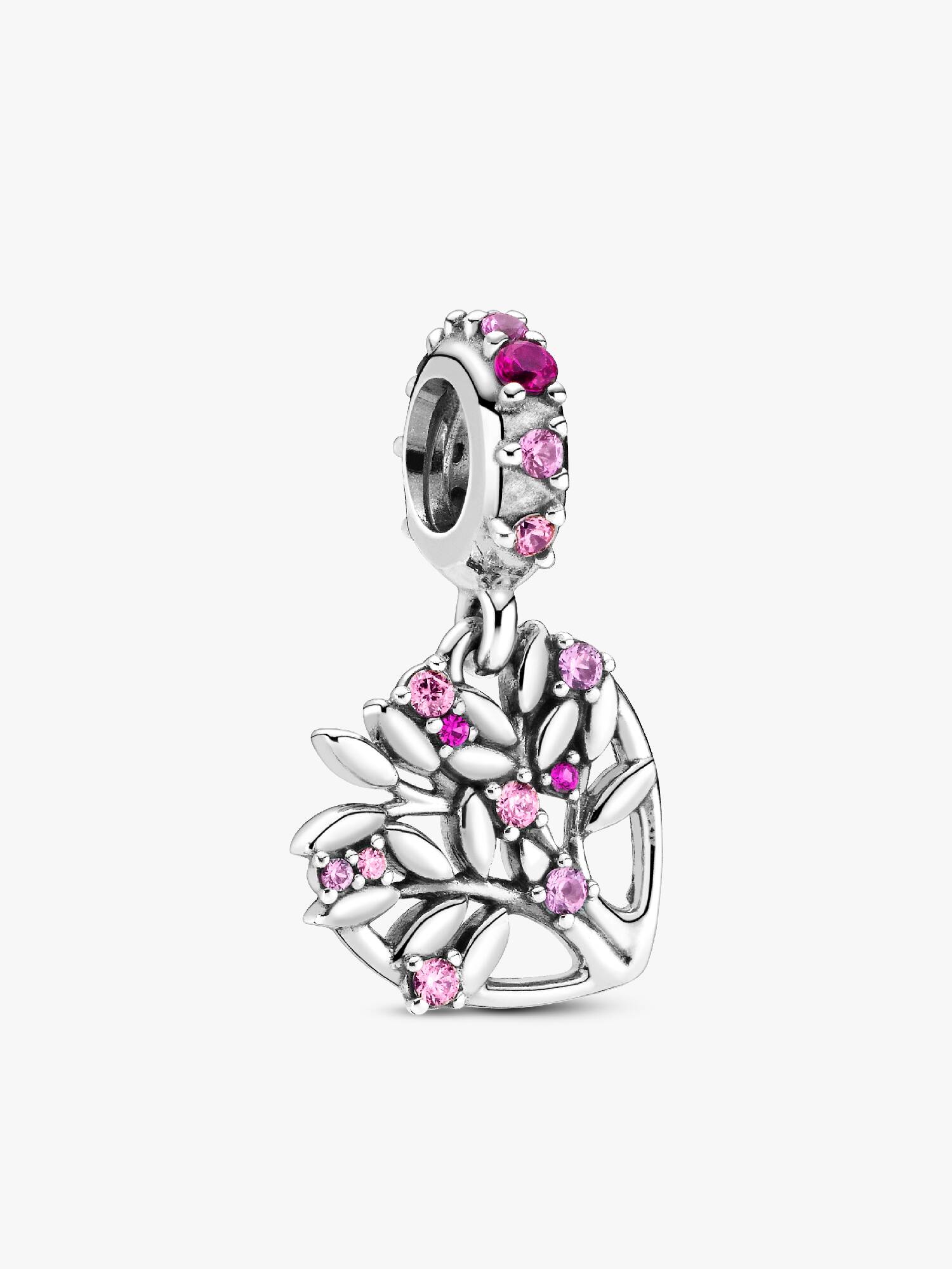 Pink Heart Family Tree Dangle Charm