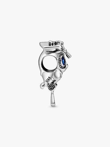 Graduation owl sterling silver charm with stellar blue crystal