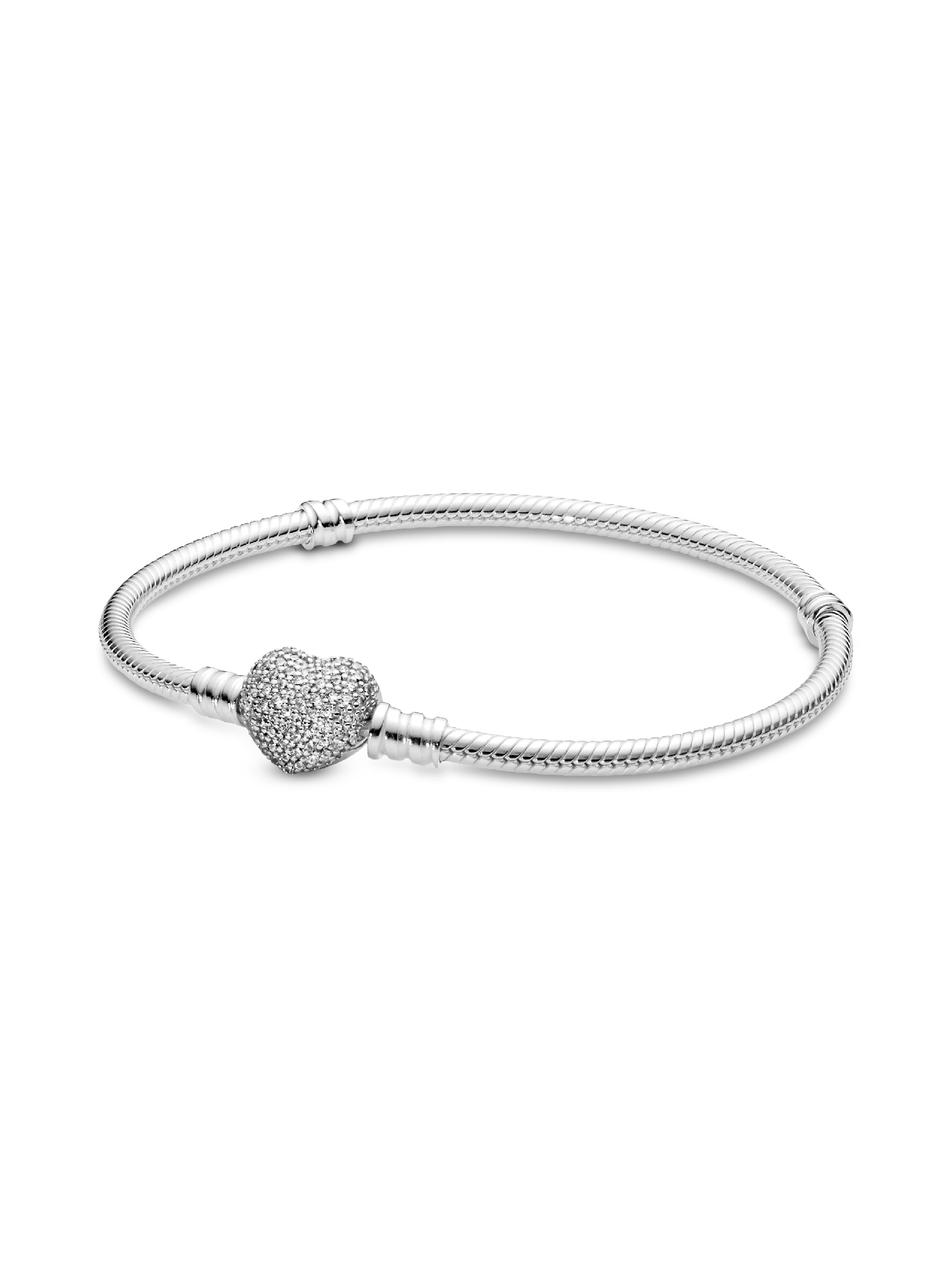 Silver bracelet with heart-shaped clasp and cubic zirconia