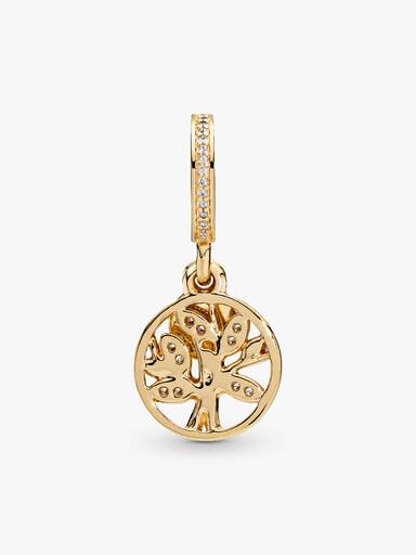 Family tree 14k gold-plated dangle with clear cubic zirconia