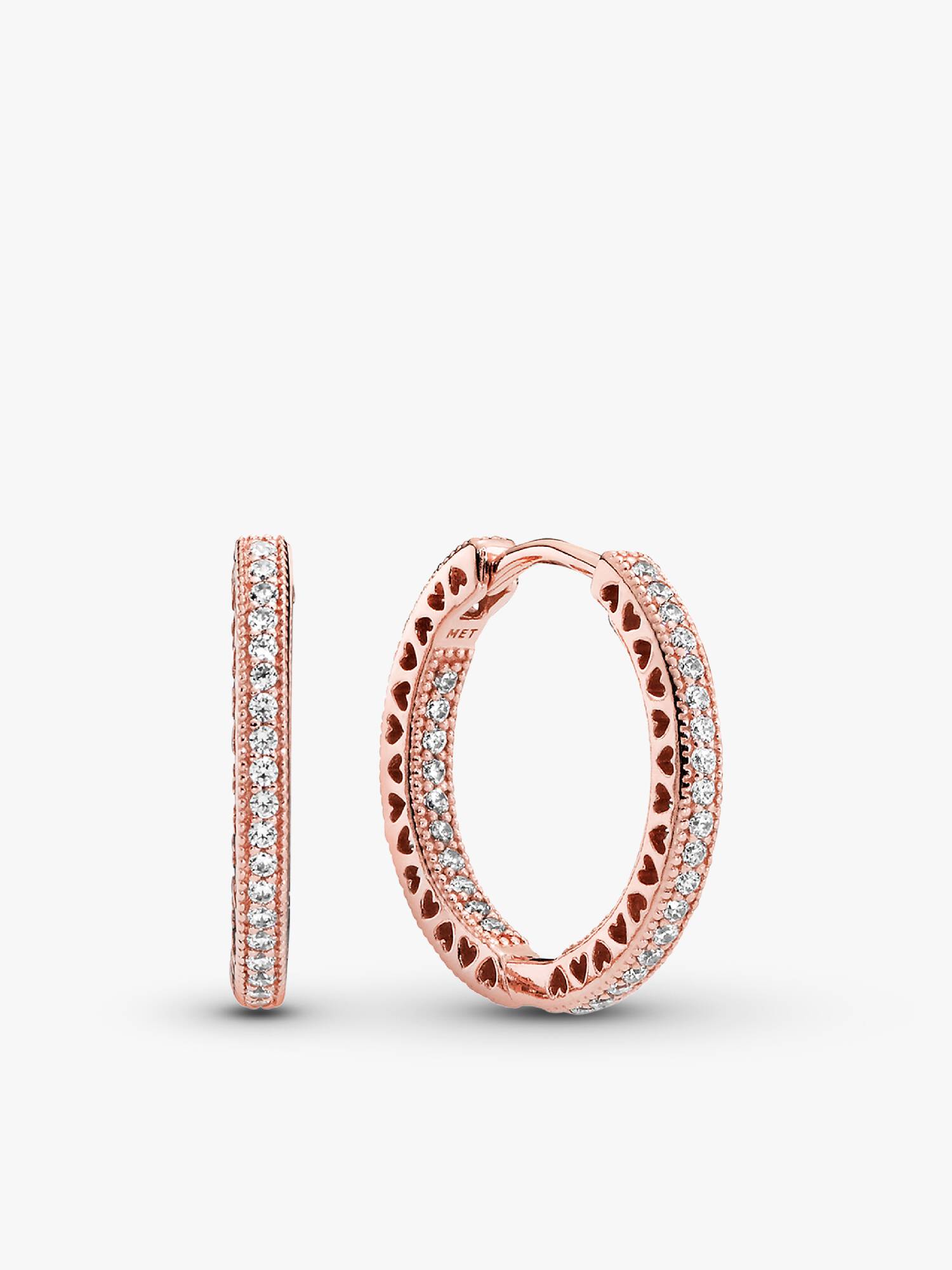 14k Rose gold-plated hoop earrings with clear cubic zirconia, 20 mm