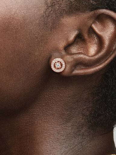 14k Rose gold-plated stud earrings with detachable earring jackets and clear cubic zirconia