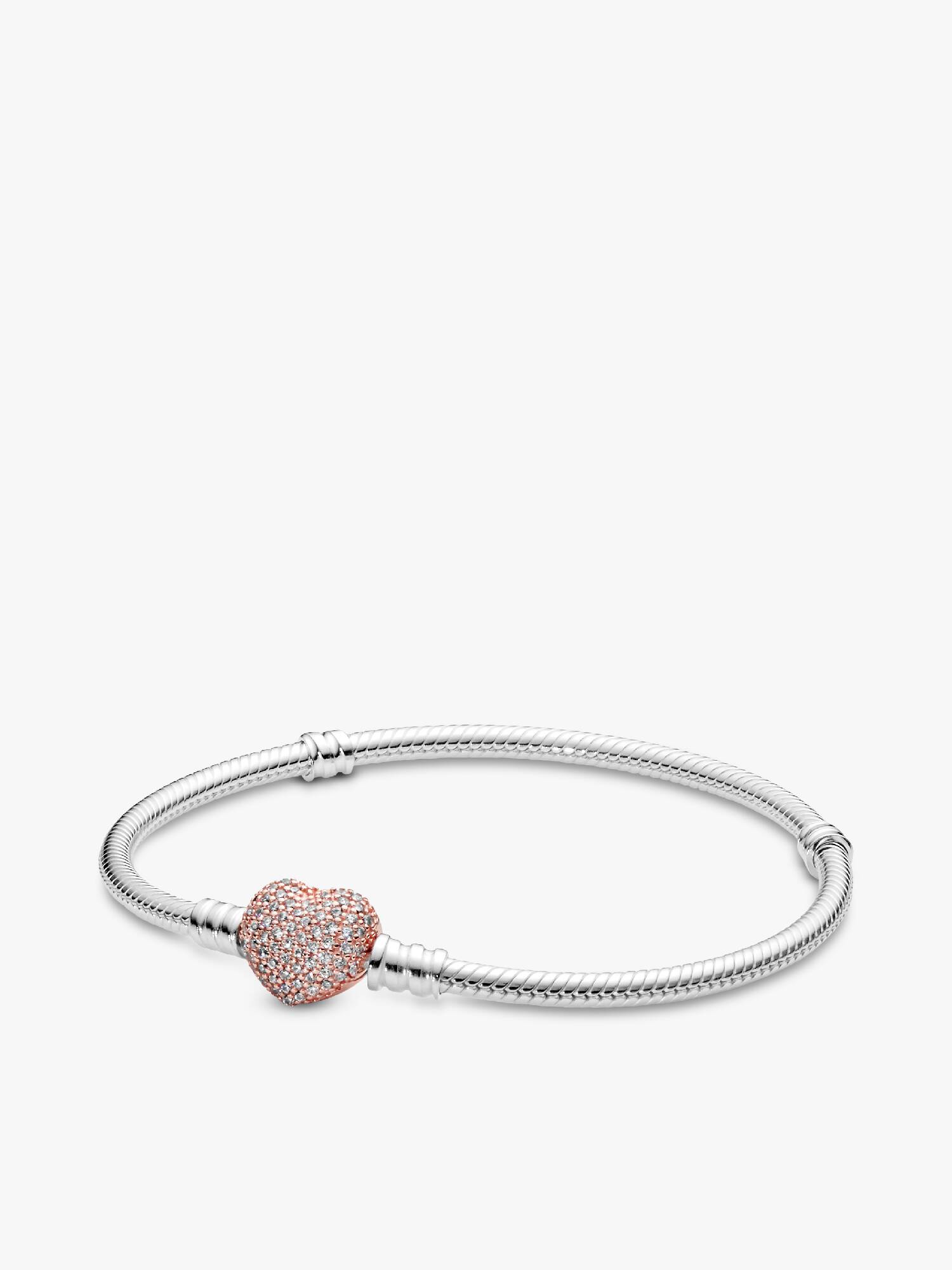 Pandora Moments Pavé Heart Clasp Snake Chain Bracelet