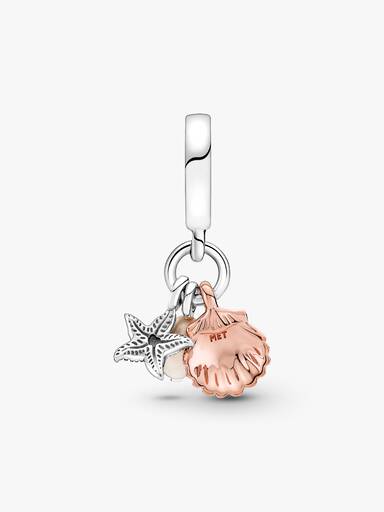 Treated Freshwater Cultured Pearl, Starfish & Shell Triple Dangle Charm