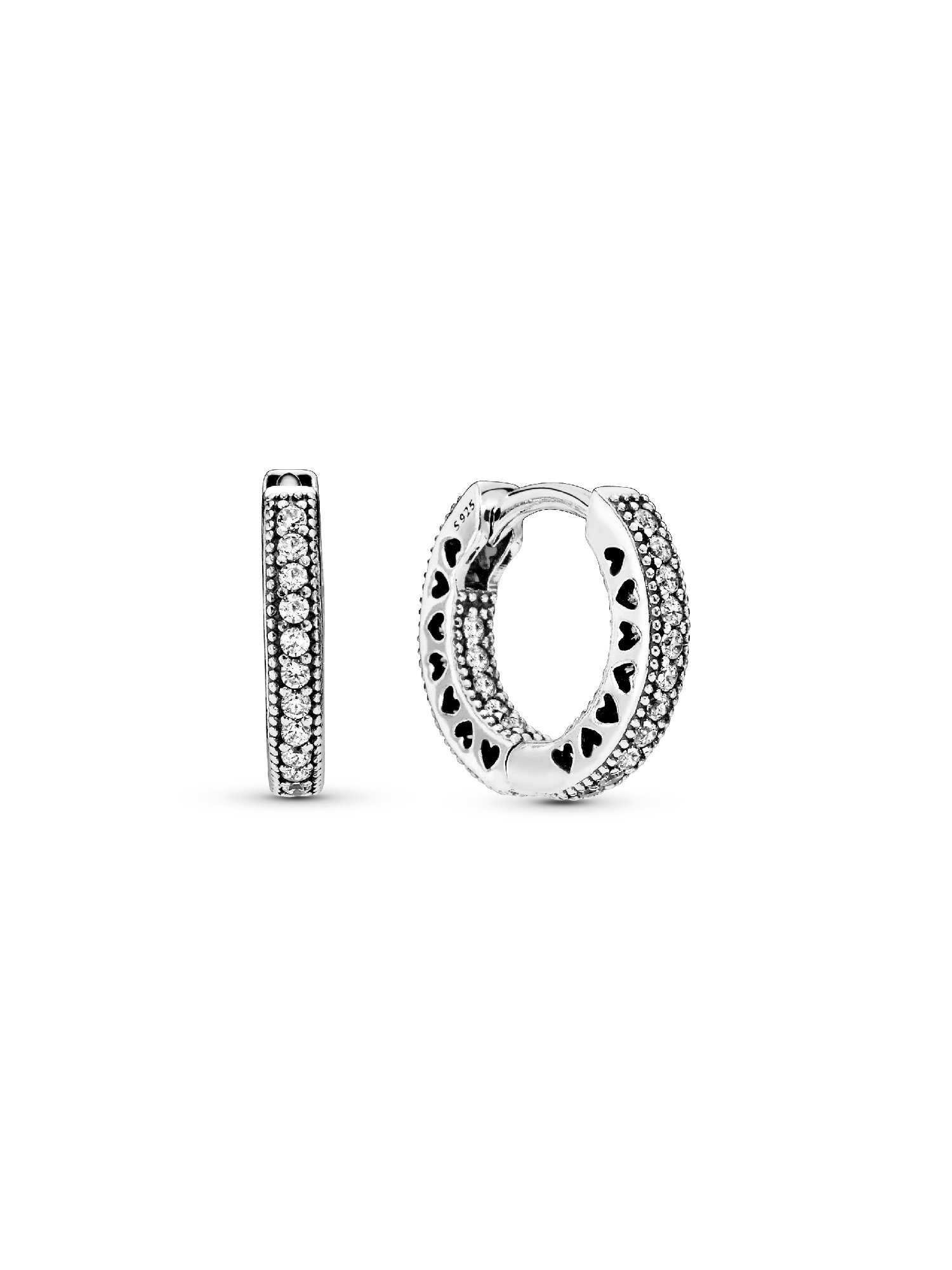 Hoop silver earrings with clear cubic zirconia, 15 mm