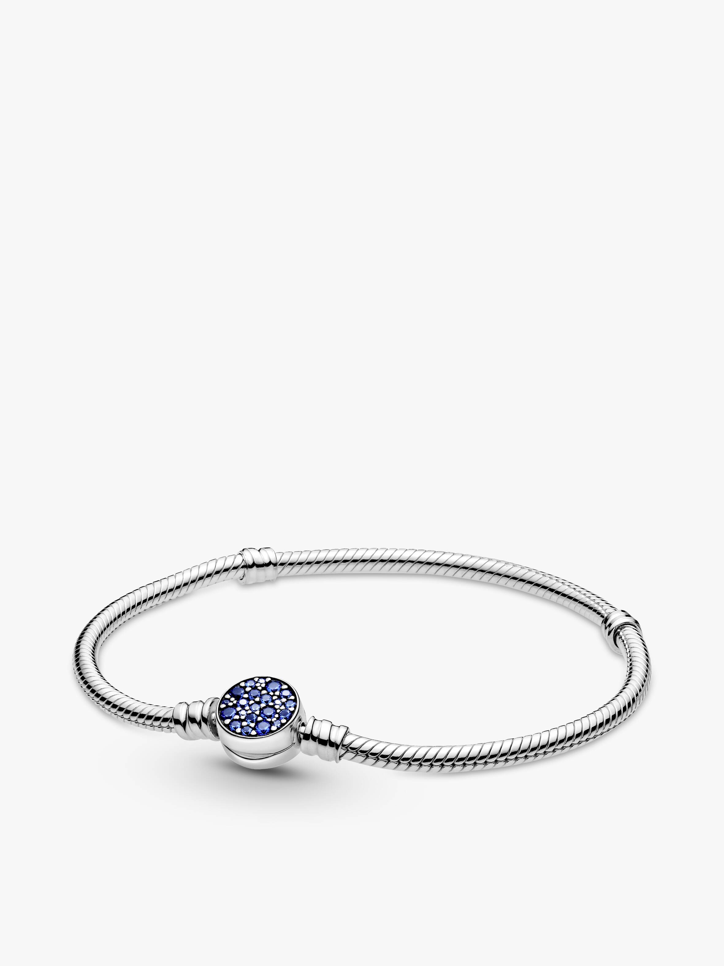 Pandora Moments Sparkling Blue Disc Clasp Snake Chain Bracelet