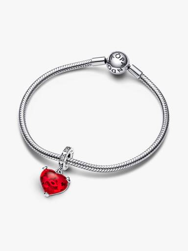Disney Mickey & Minnie Mouse Kiss Red Murano Glass Dangle Charm