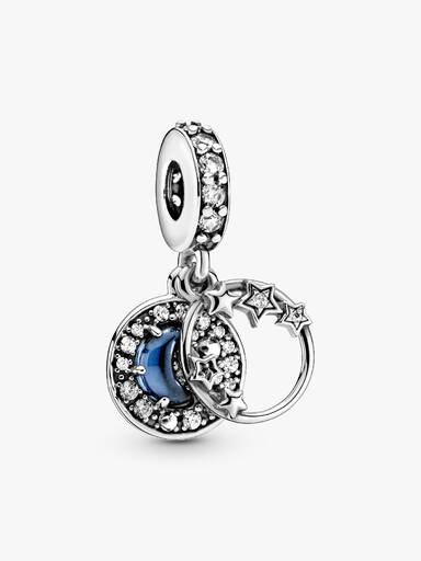 Blue Night Sky Crescent Moon & Stars Dangle Charm