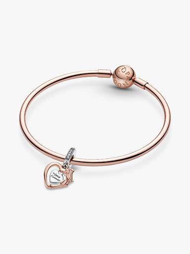 Heart & Rose Flower Dangle Charm