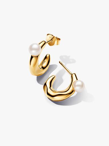 Treated Freshwater Cultured Pearl & Organically Shaped Hoop Earrings