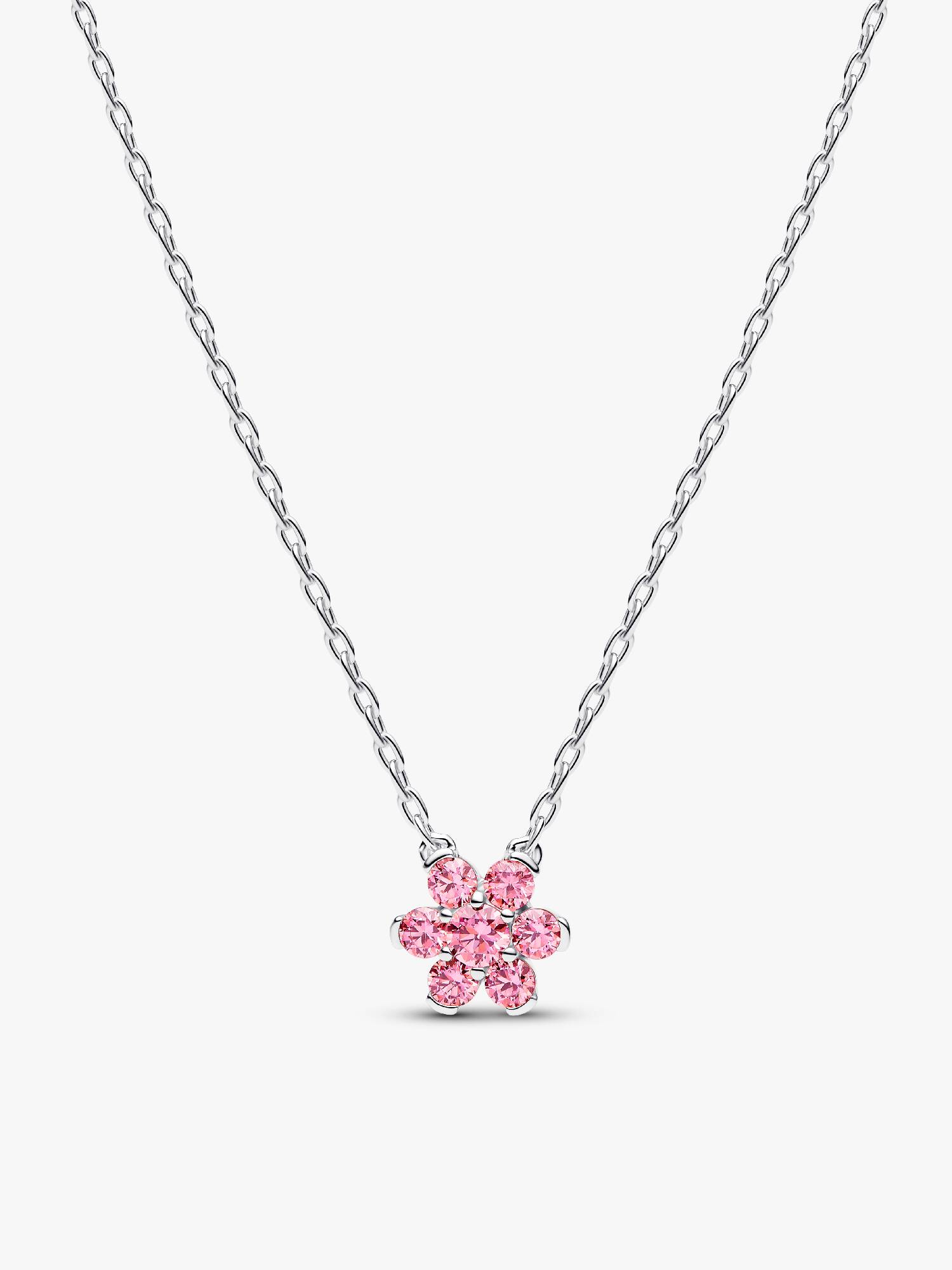 Sparkling Pink Flower Pendant Necklace