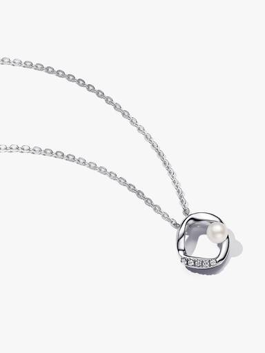 Organically Shaped Pavé Circle & Treated Freshwater Cultured Pearl Collier Necklace