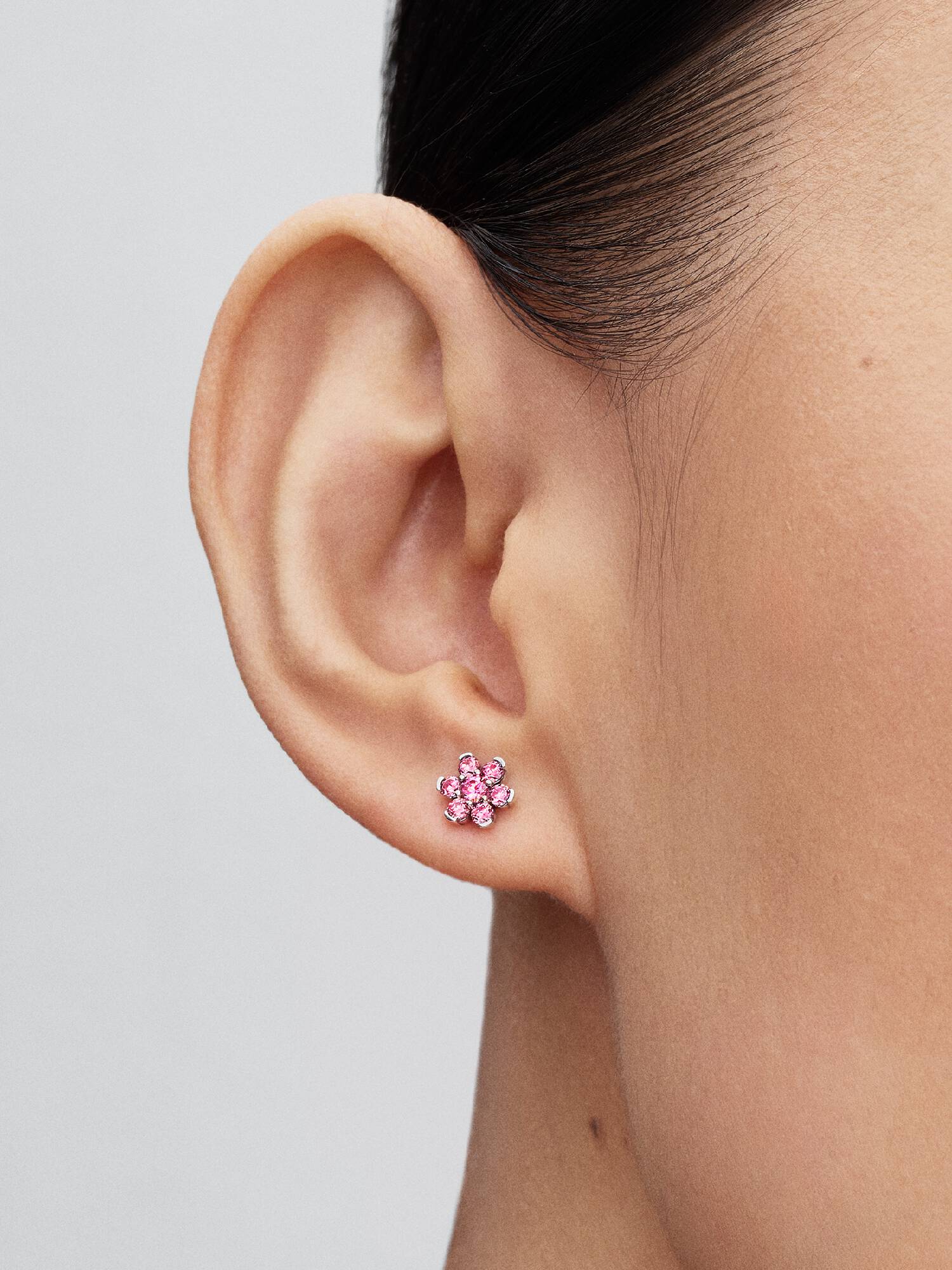 Sparkling Pink Flower Stud Earrings