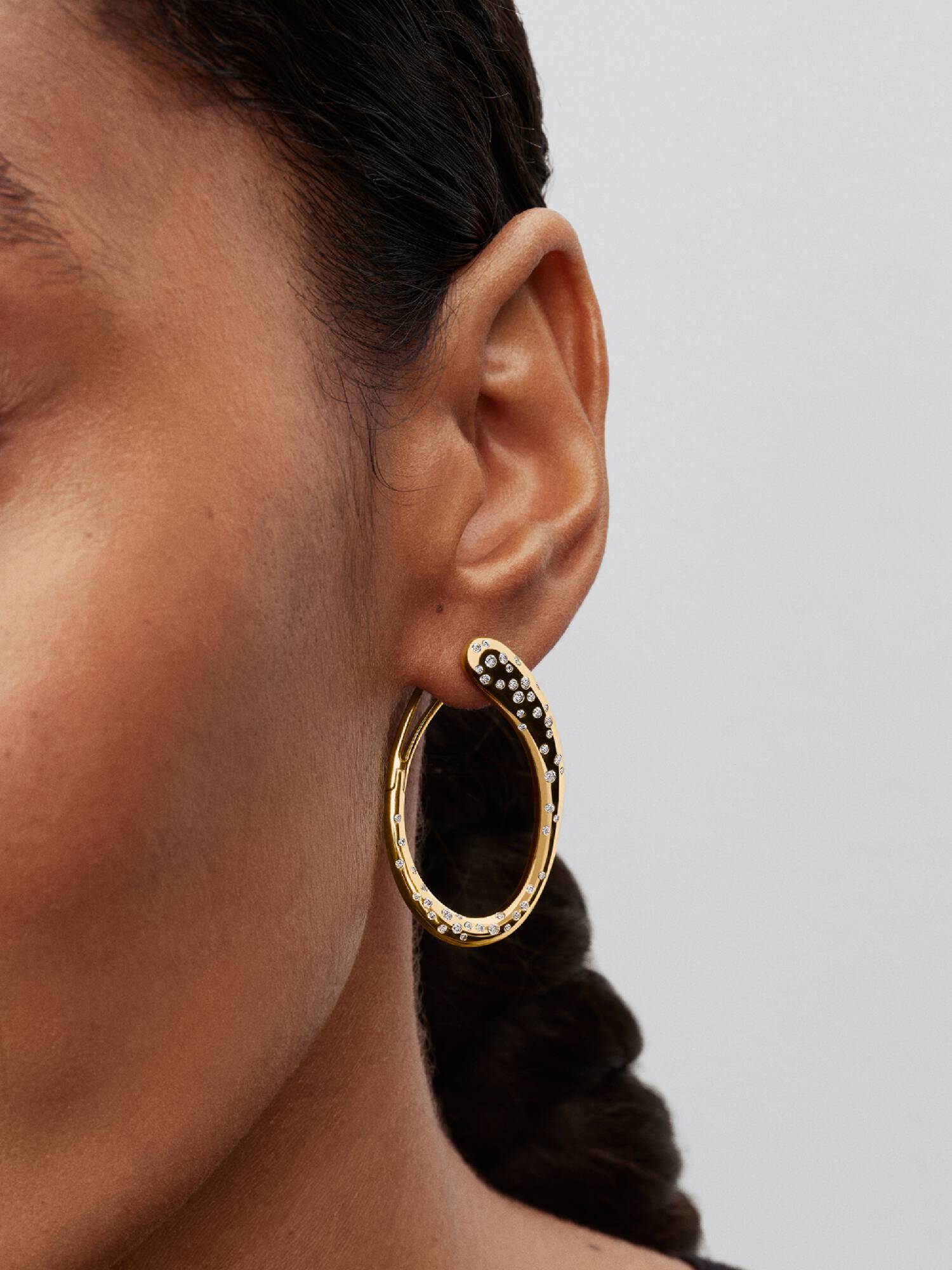 Organically Shaped Stone-Set Hinged Hoop Earrings