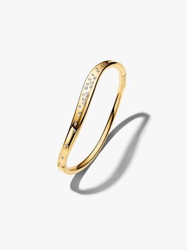 14k gold-plated bangle with clear cubic zirconia