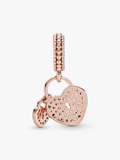 Pavé Heart Padlocks Dangle Charm