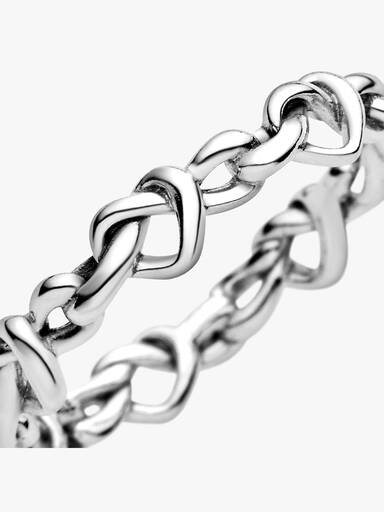 Knotted hearts silver ring