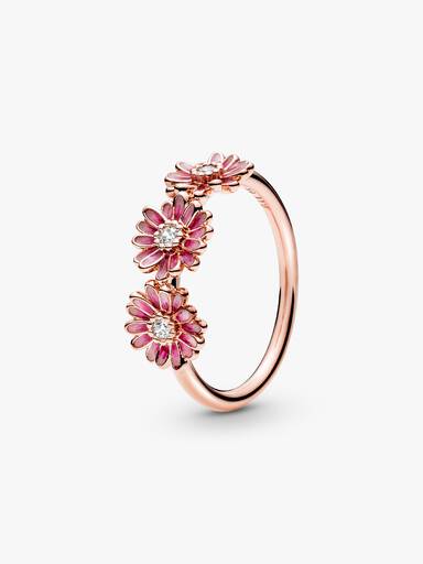 Daisy 14k rose gold-plated ring with clear cubic zirconia and shaded pink enamel