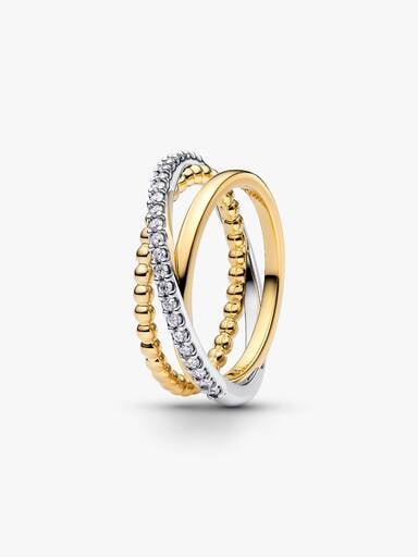 Crossover Beads & Pavé Triple Band Ring
