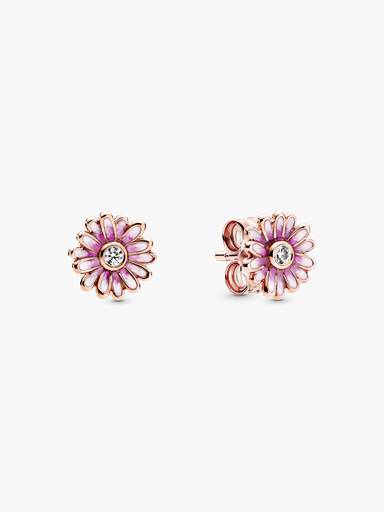 Daisy 14k rose gold-plated stud earrings with clear cubic zirconia and shaded pink enamel