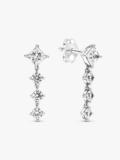 Sparkling Round & Square Drop Earrings