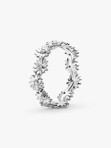 Daisy sterling silver ring with clear cubic zirconia
