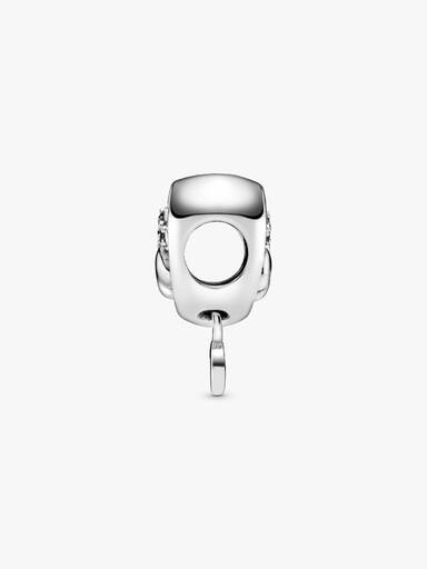 Paw heart sterling silver charm with clear cubic zirconia