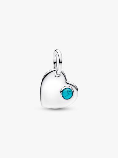 Engravable Heart Turquoise Blue Stone Dangle Charm
